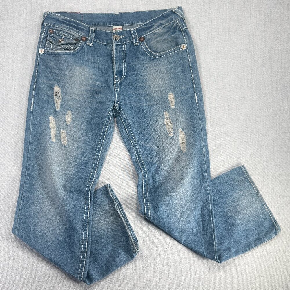 Y2K True Religion Ricky Super T Bootcut Jeans Distressed Light Wash USA  Size 40
